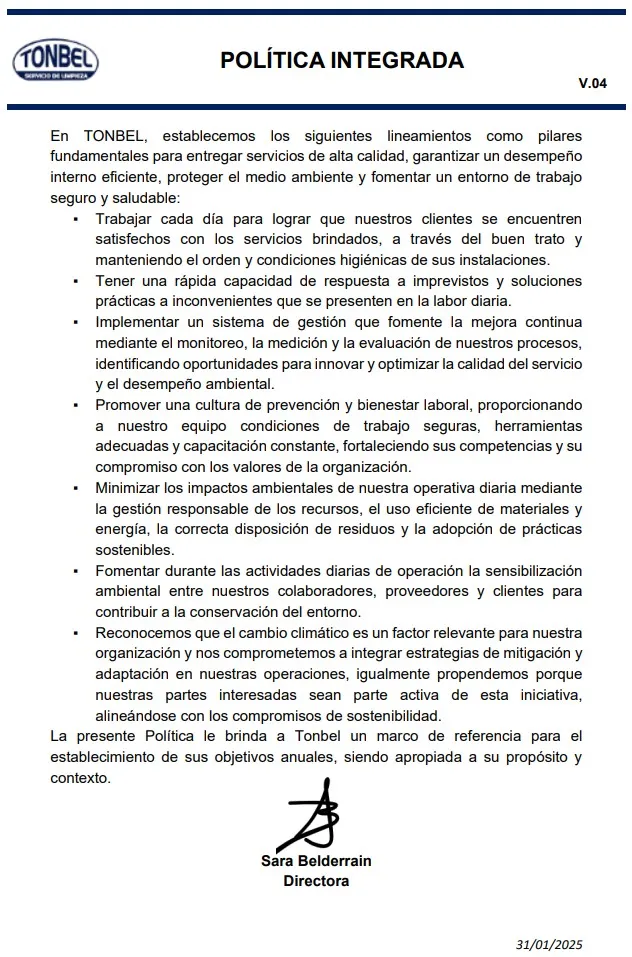 Política Integrada de TONBEL